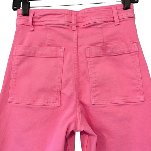 Zara Hot Pink Marine Straight High Rise Wide Leg Jeans 
Raw Hem, Sz 4 - Picture 9 of 15